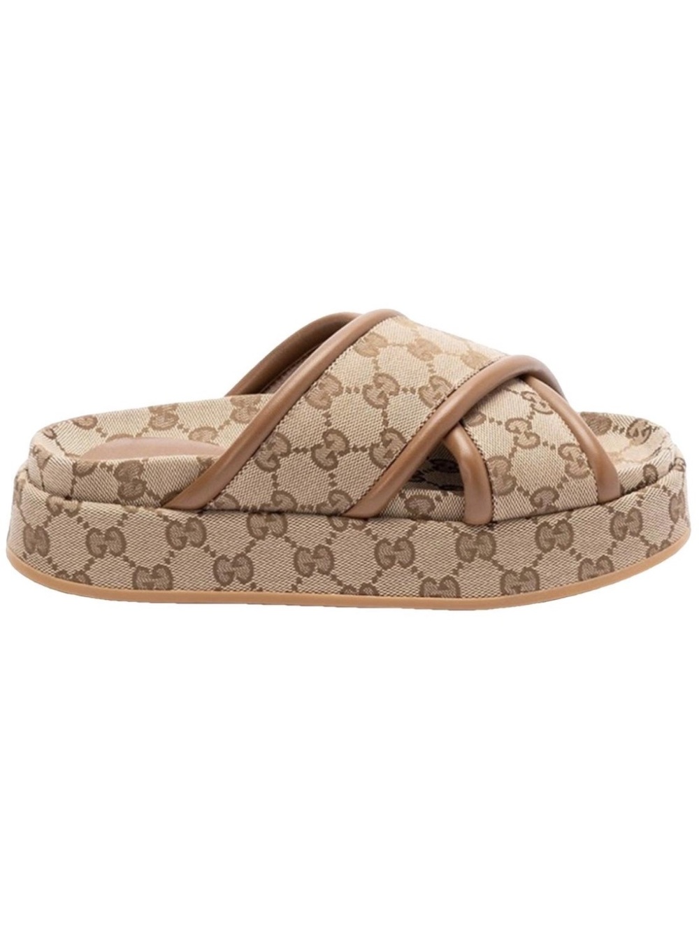 GUCCI Clarice GG logo supreme cross strap platform slides sandals